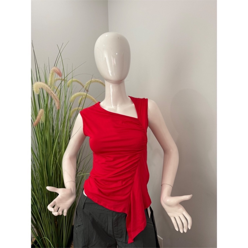 Commense Sleeveless Asymmetric Top Ruched Party
Cocktail Blouse Red Size L